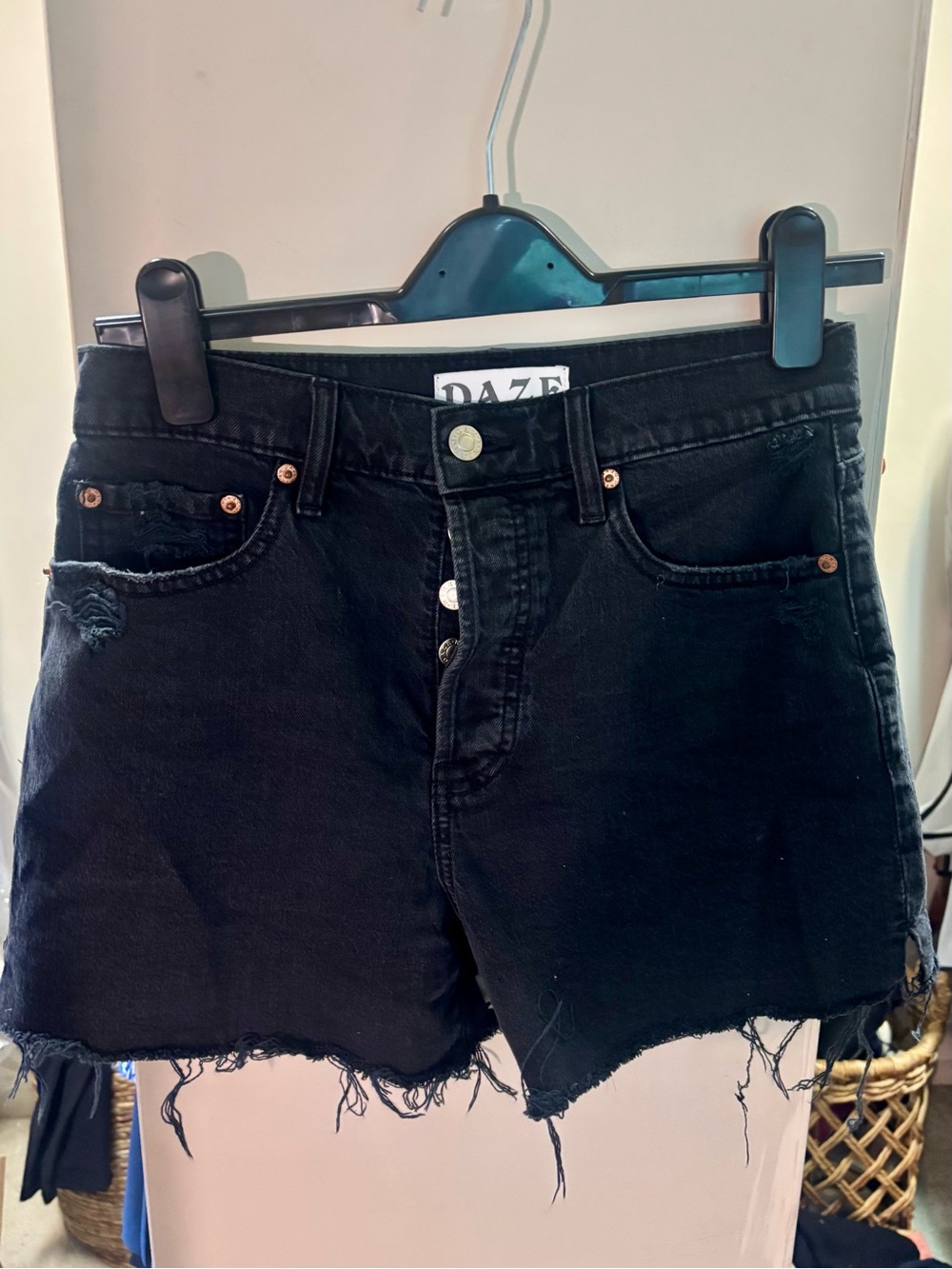 DAZE Black Distressed High-Rise Denim Shorts Size 27